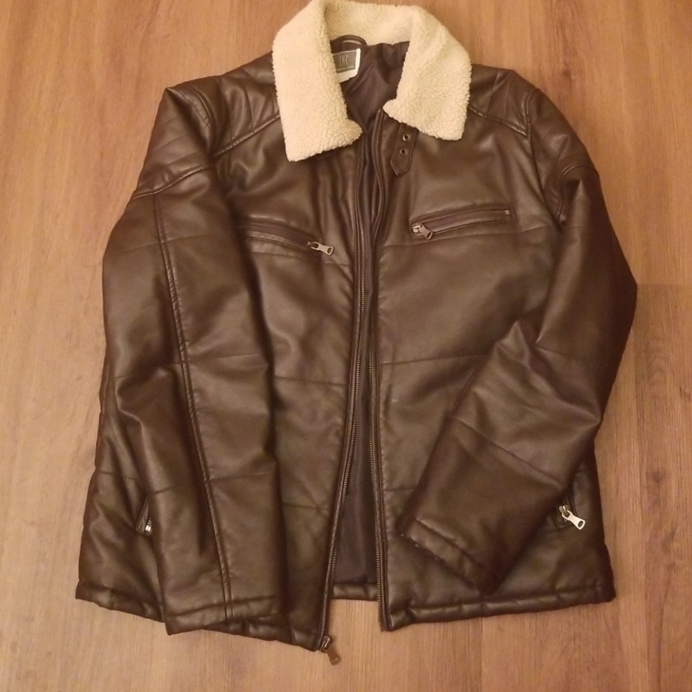 Size L Mens INC brown pleather bomber